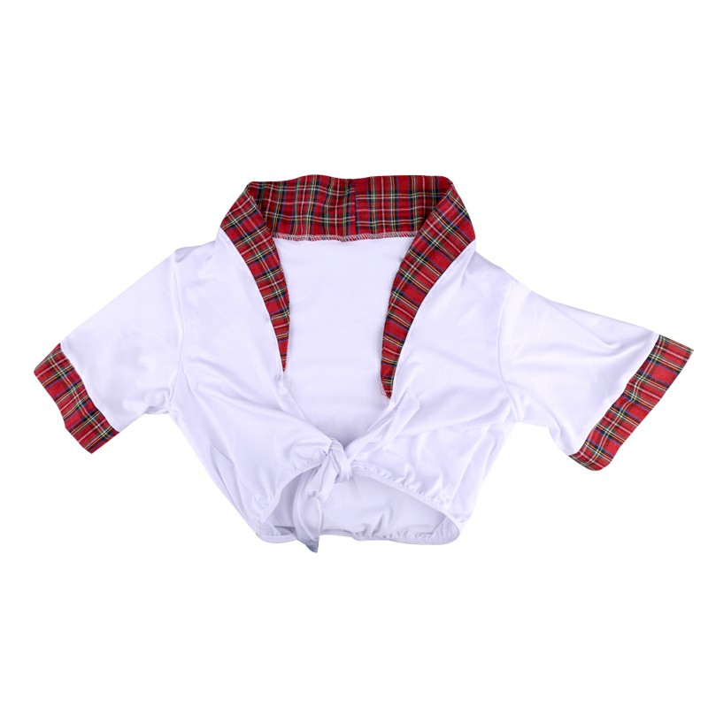 School Girl Red Plaid Skirt and Crop Top Set for Cosplay - XXL