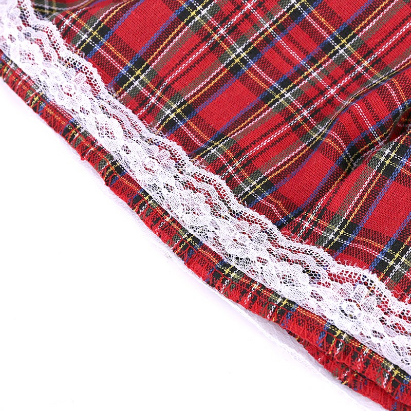 School Girl Red Plaid Skirt and Crop Top Set for Cosplay - XXL