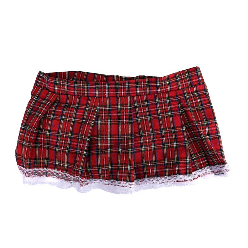 School Girl Red Plaid Skirt and Crop Top Set for Cosplay - XXL