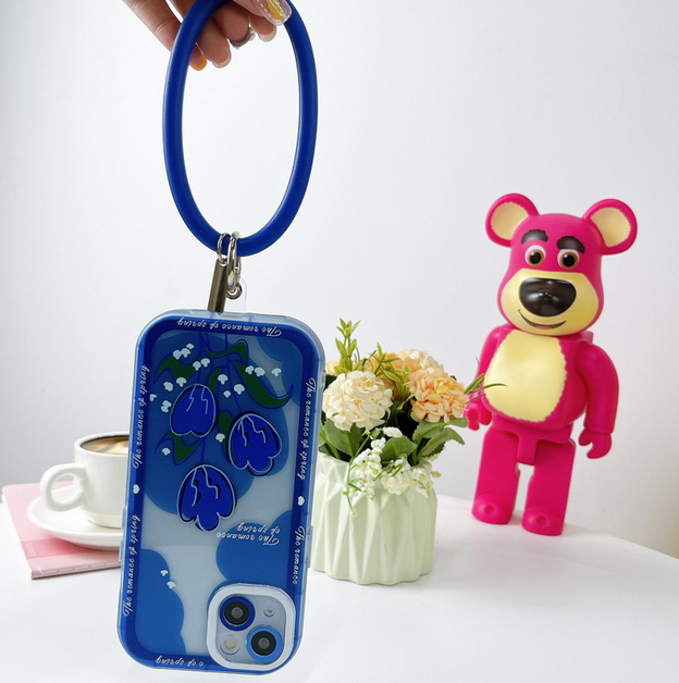 Silicone Bracelet and Pendant for Mobile Phone Shell Car Keychain Key Ring - Blue