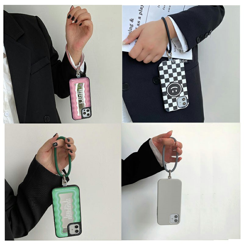 Silicone Bracelet and Pendant for Mobile Phone Shell Car Keychain Key Ring - Pink