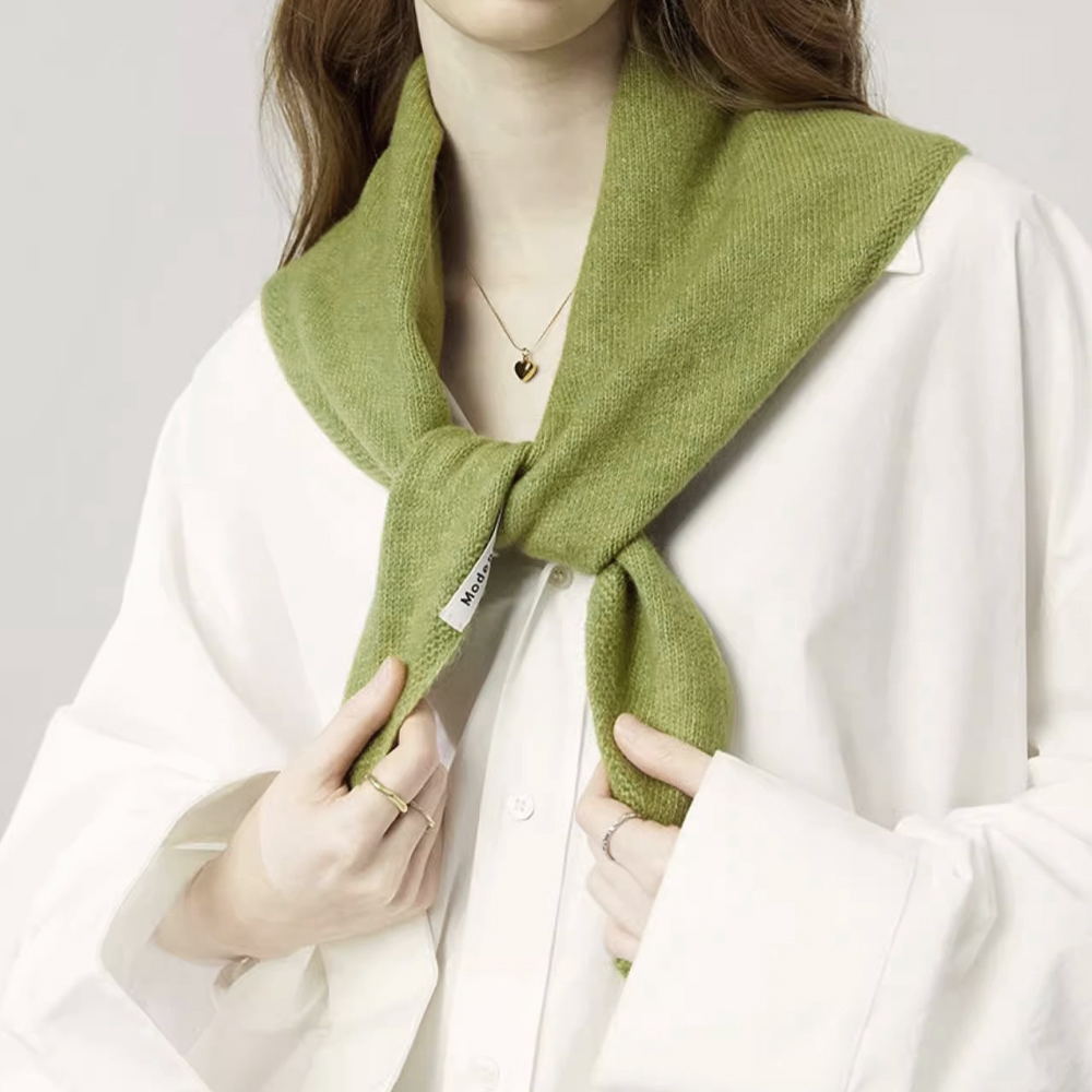 Solid Colour Knitted Triangular Scarf Womens Shawl Warm - Green
