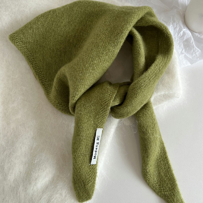 Solid Colour Knitted Triangular Scarf Womens Shawl Warm - Green