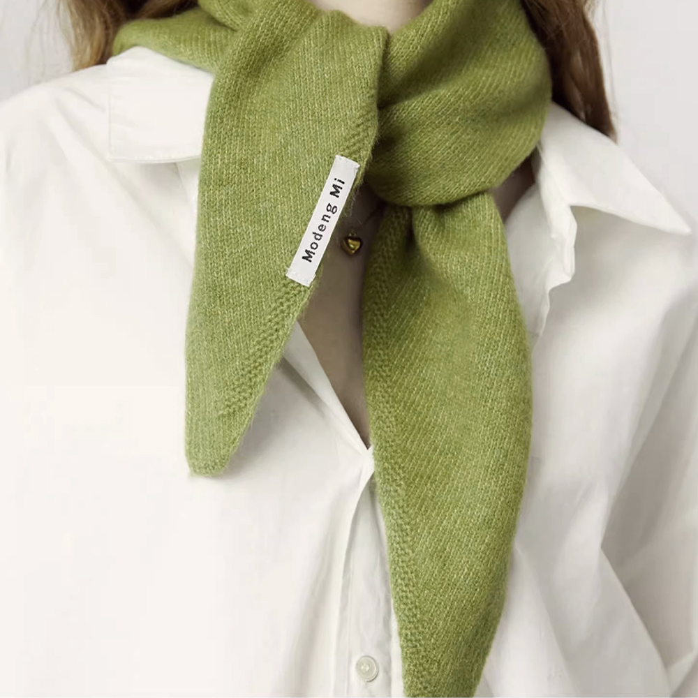 Solid Colour Knitted Triangular Scarf Womens Shawl Warm - Green
