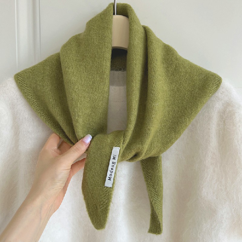 Solid Colour Knitted Triangular Scarf Womens Shawl Warm - Green