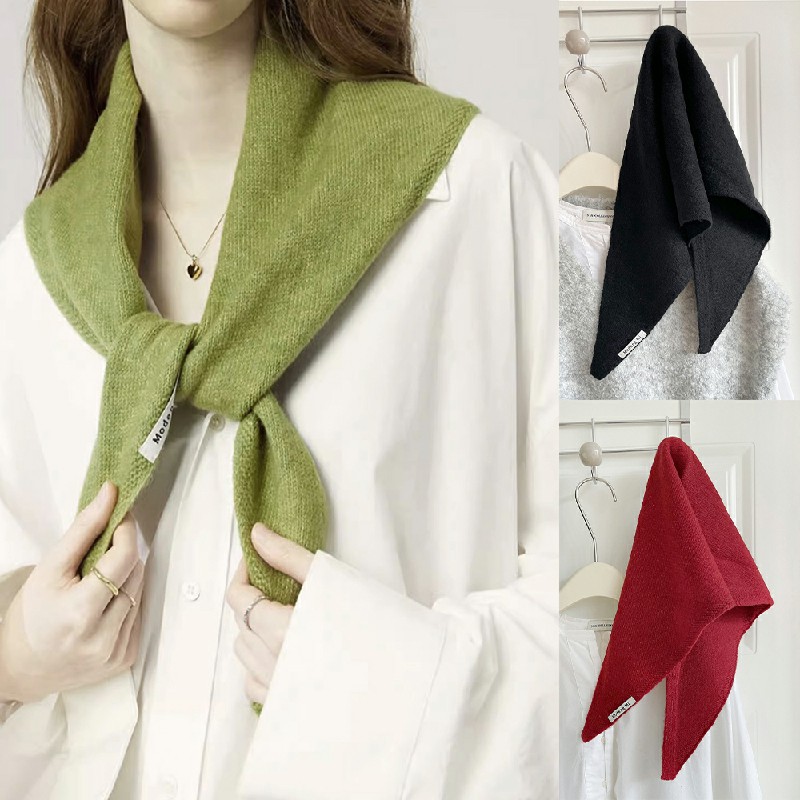Solid Colour Knitted Triangular Scarf Womens Shawl Warm - Green