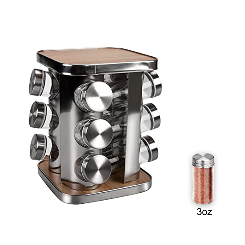 Spice Rack Organizer with 12 Empty Spice Jars for Countertop and Cabinet - Square Shape 12 Jars