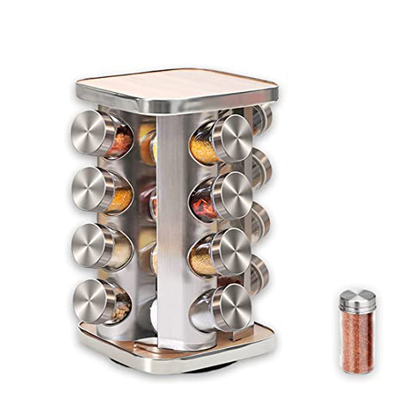 Spice Rack Organizer with 16 Empty Spice Jars for Countertop and Cabinet - Square Shape 16 Jars