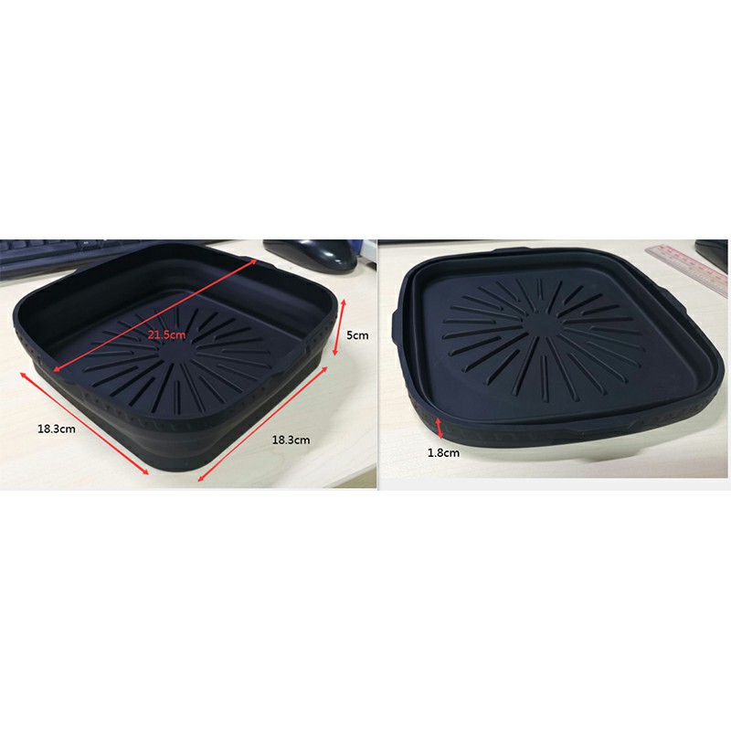 Square Microwavable Air Fryer Silicone Pot Baking Basket Oven Non Stick Reusable Liners - Black