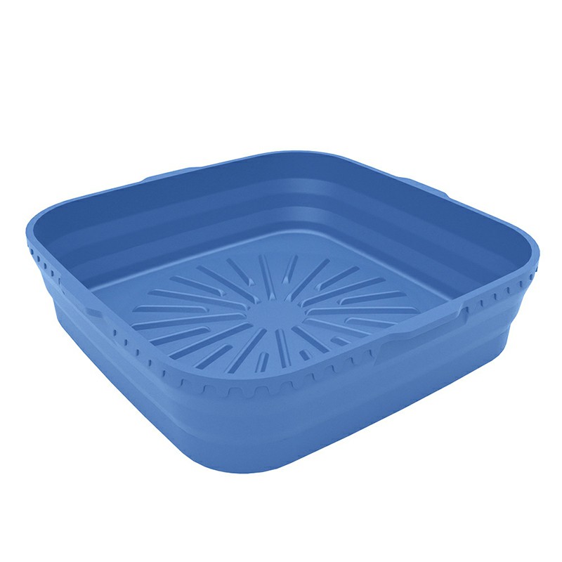 Square Microwavable Air Fryer Silicone Pot Baking Basket Oven Non Stick Reusable Liners - Blue
