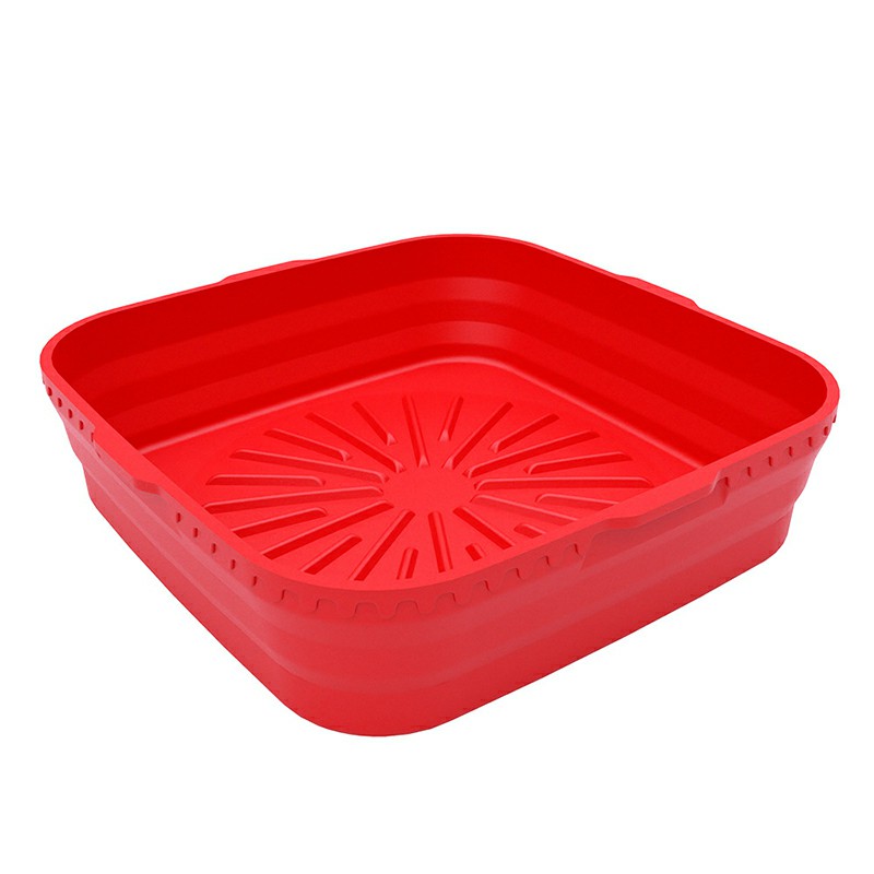 Square Microwavable Air Fryer Silicone Pot Baking Basket Oven Non Stick Reusable Liners - Red