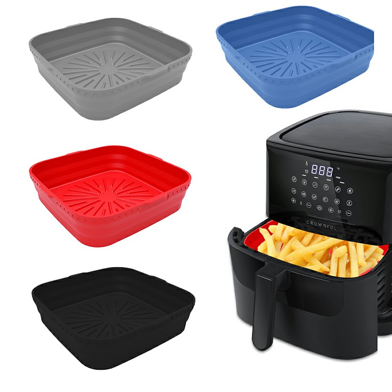 Square Microwavable Air Fryer Silicone Pot Baking Basket Oven Non Stick Reusable Liners - Red