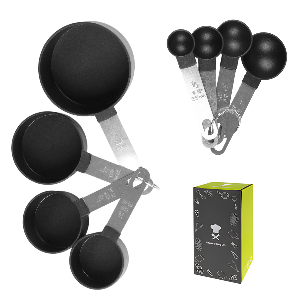 Stainless Steel Measuring Cups and Spoons 8 Pack Set with Handles for Baking Kitchen BBQ Use