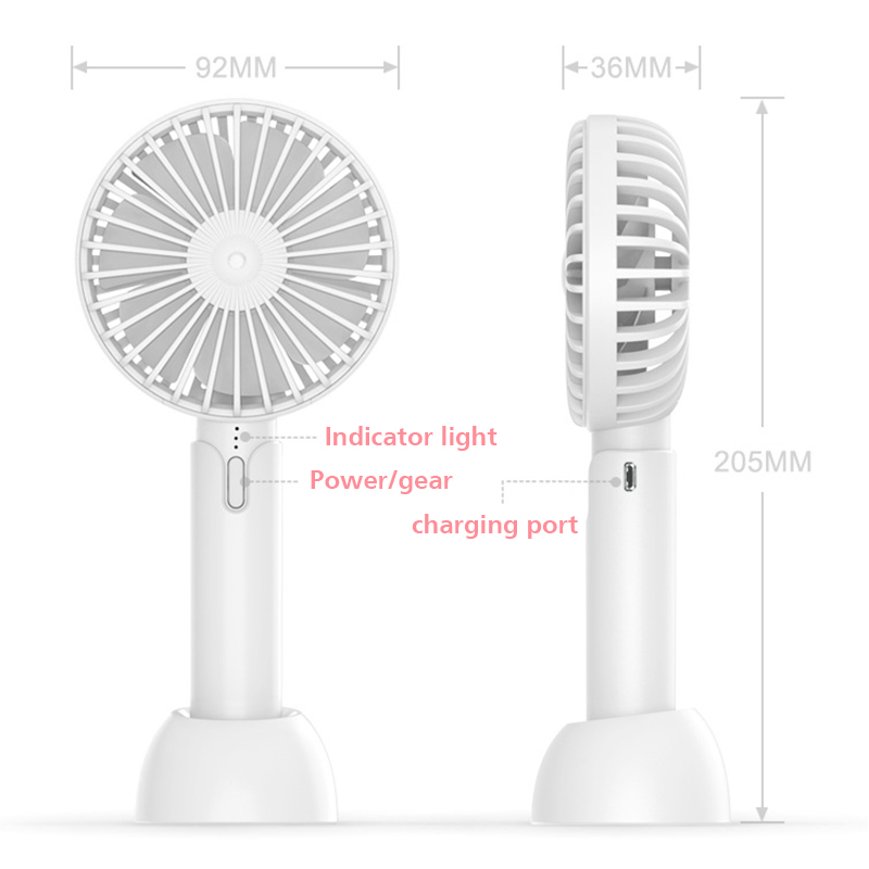 Summer Handheld Portable Mini Fan USB Rechargable Desktop Fan - White