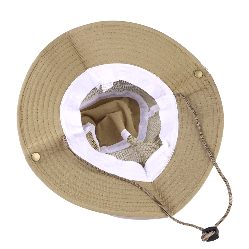 Breathable Sun Hat Bucket Cargo Safari Bush Boonie Summer Fishing Hat for Outdoor Camping - Khaki