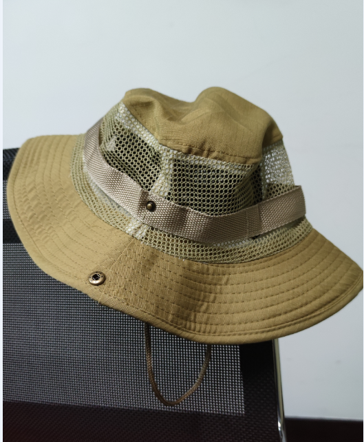 Breathable Sun Hat Bucket Cargo Safari Bush Boonie Summer Fishing Hat for Outdoor Camping - Khaki