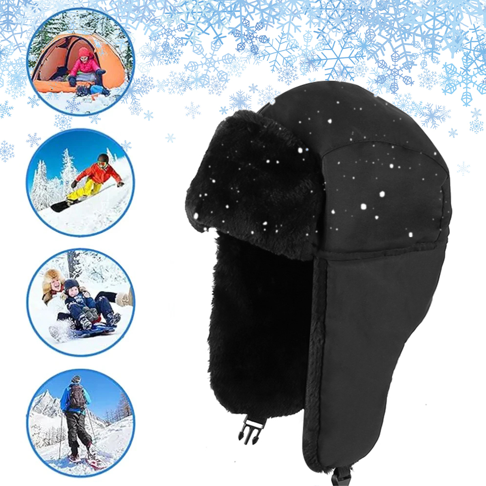 Trapper Hat Winter Fleece Warm Cap with Ear Flaps Faux