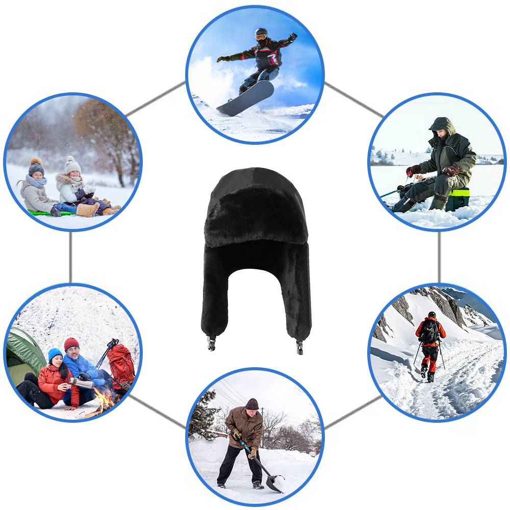 Trapper Hat Winter Fleece Warm Cap with Ear Flaps Faux