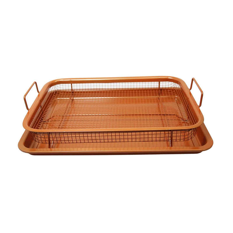 Unique Copper Rectangle Crispy Tray Easy Grip Non Stick Basket Sheet