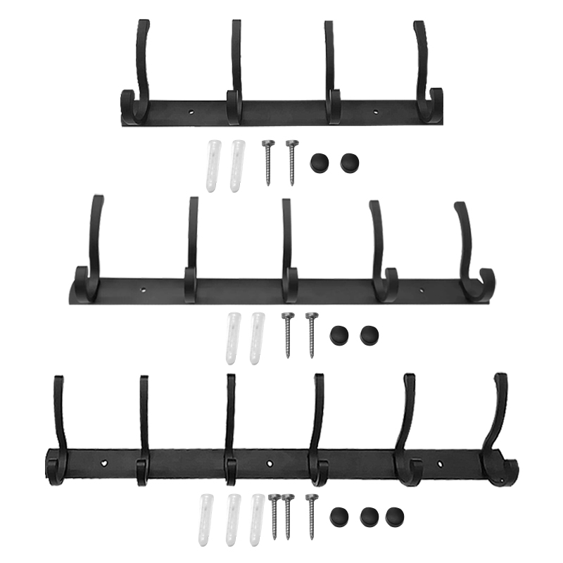 Wall Hanger Hooks Heavy Duty Coat Rack Wall Mounted 4 Hooks - Black