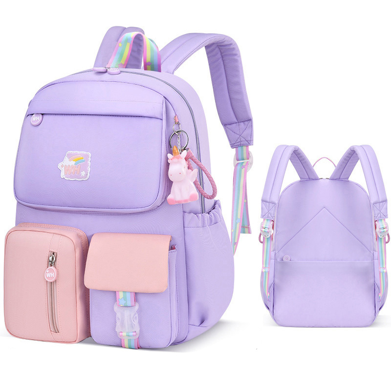 Water Resistant Children School Bags for Girls Primary School Backpack Schoolbag for Kids - Purple+Pink