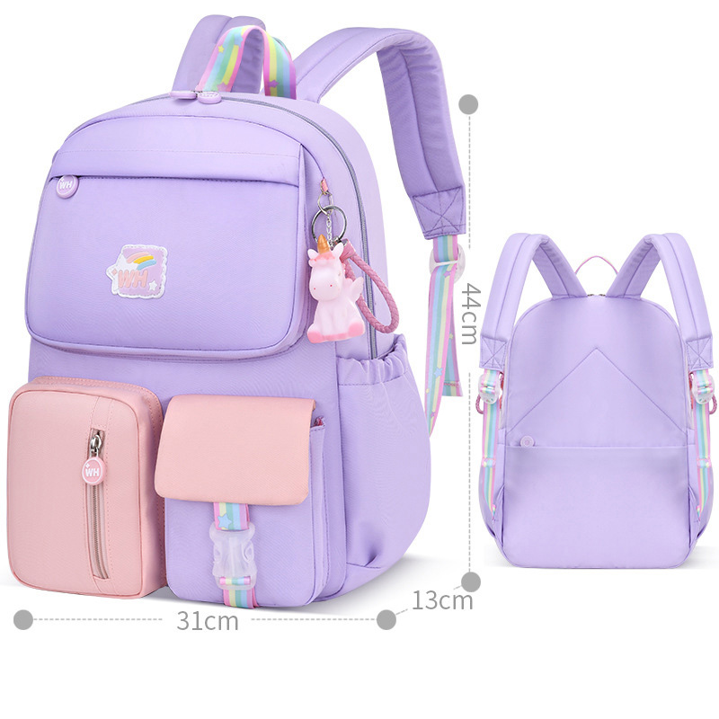 Water Resistant Children School Bags for Girls Primary School Backpack Schoolbag for Kids - Purple+Pink