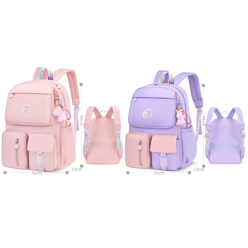 Water Resistant Children School Bags for Girls Primary School Backpack Schoolbag for Kids - Purple+Pink