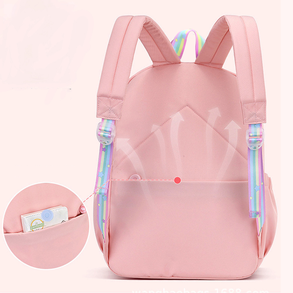 Water Resistant School Bags for Girls Primary School Backpack Schoolbag for Kids - Size L Pink+Blue