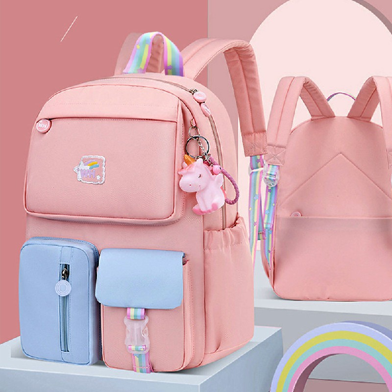 Water Resistant School Bags for Girls Primary School Backpack Schoolbag for Kids - Size L Pink+Blue