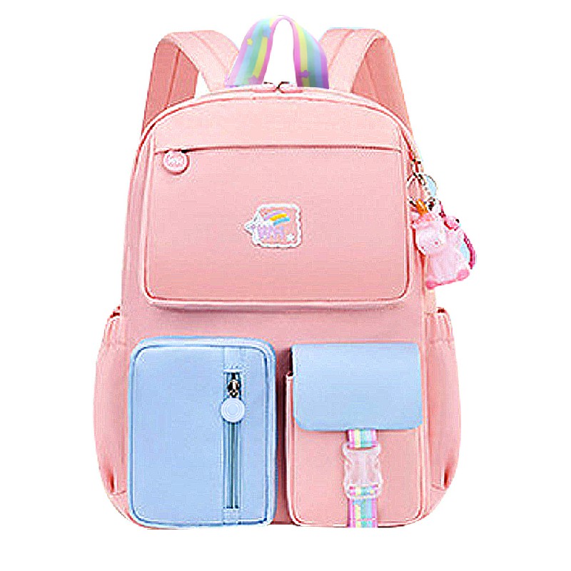 Water Resistant School Bags for Girls Primary School Backpack Schoolbag for Kids - Size L Pink+Blue