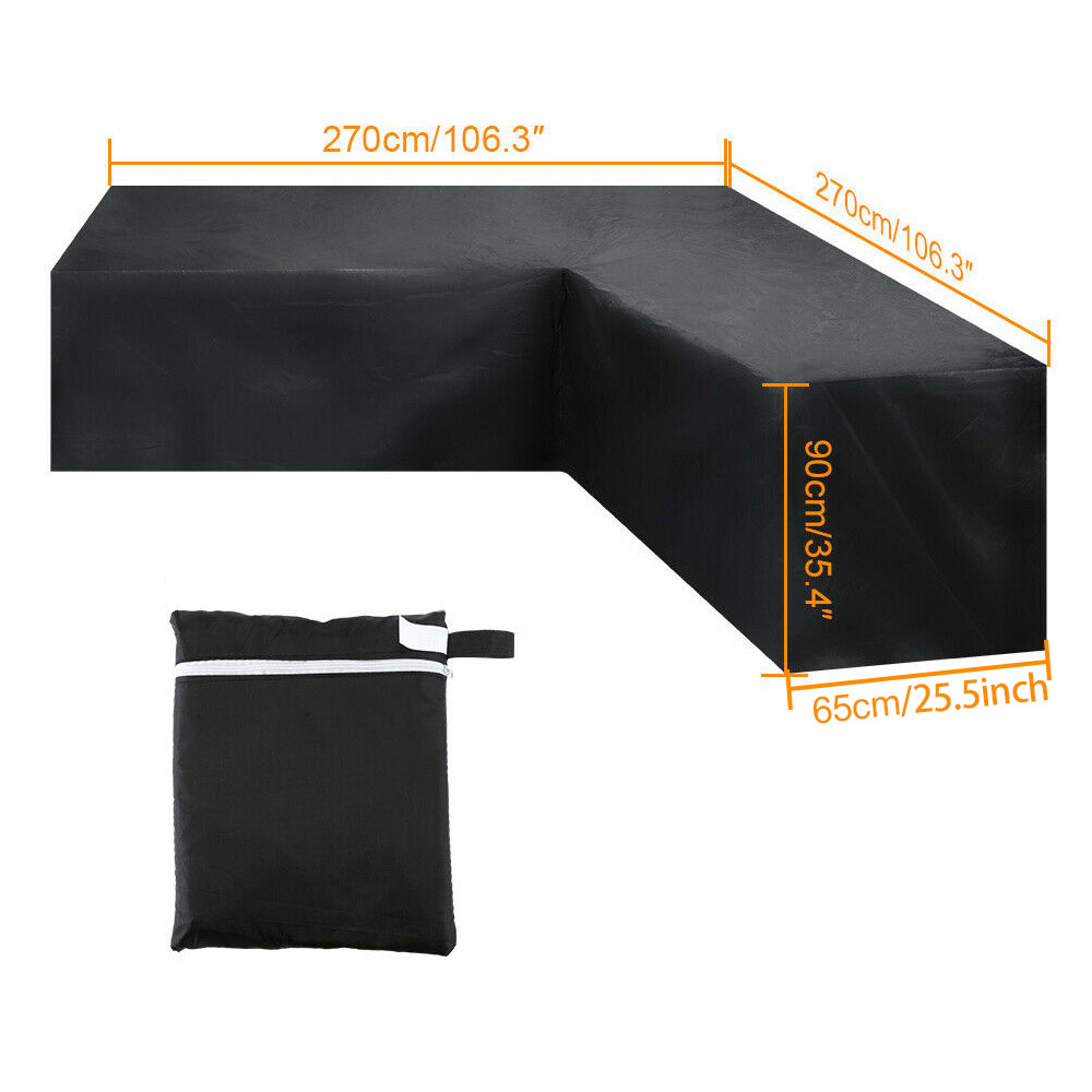 Waterproof Rattan Corner Furniture Cover Garden Outdoor Sofa Protector - 270x270x90cm