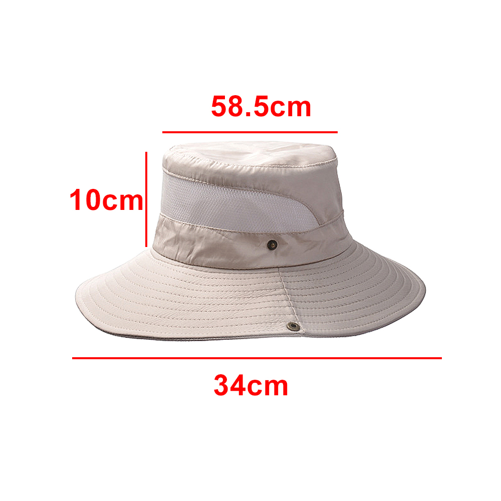 Wide Brim Summer UV Protection Sun Hat Safari Boonie Hat Foldable Fishing Hat with Adjustable Chin Strap - Beige