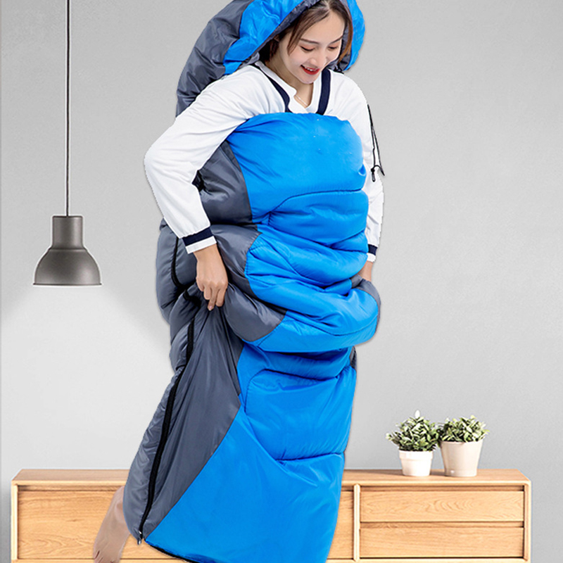 Winter Lightweight Sleeping Bag Outdoor Use for Hiking and Camping - 2400g Blue+Grey