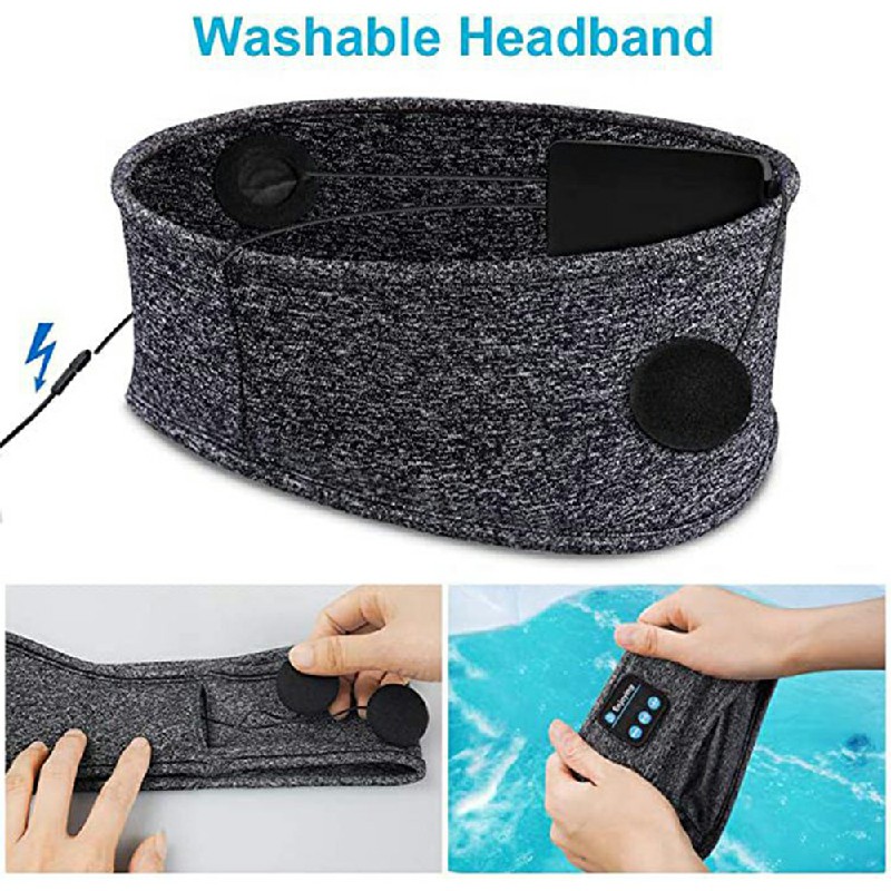 Wireless Bluetooth Headband Sleeping Eye Mask Headphones Headset Music Sports - Grey