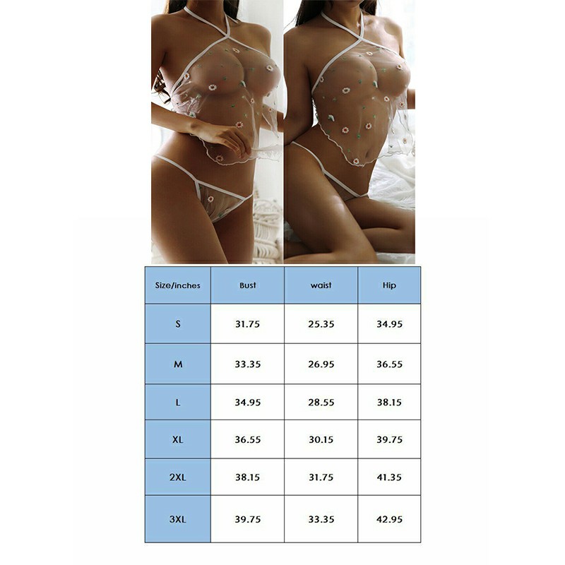 Women Babydoll Top Tank Bandeau Thongs Set Sheer Lingeries Nightwear - XXL