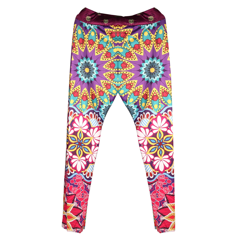 Women Casual Sports Pants Slim Yoga Pants Printed Leggings - Blue XL