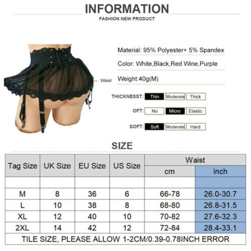 Women Lingerie Lace Up Mini Skirt with Garter Belt Underwear Nightwear - White XL