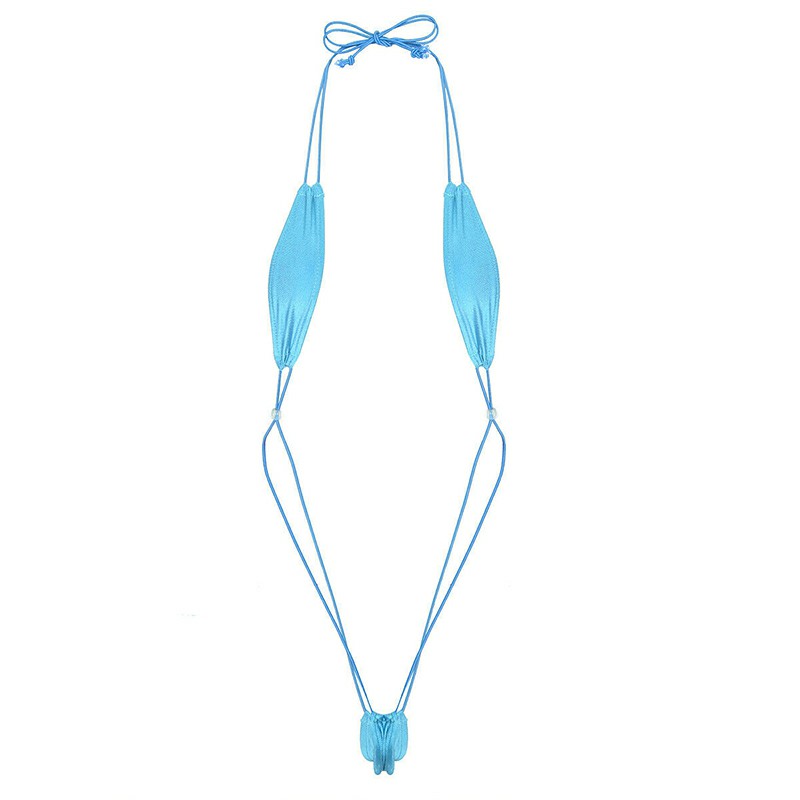 Women Micro Bikini Swimwear Erotic G-String Bra and Thong Swimsuit - Blue