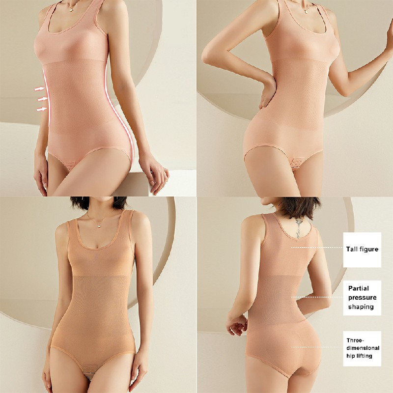 Women Shapewear Bodysuit Round Neck Vest Waist Trainer Tummy Control Shaper - Black M/L