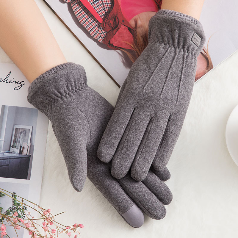 Women Winter Warm Touch Screen Gloves Soft Fleece Lined Elastic Cuff Gloves - Grey