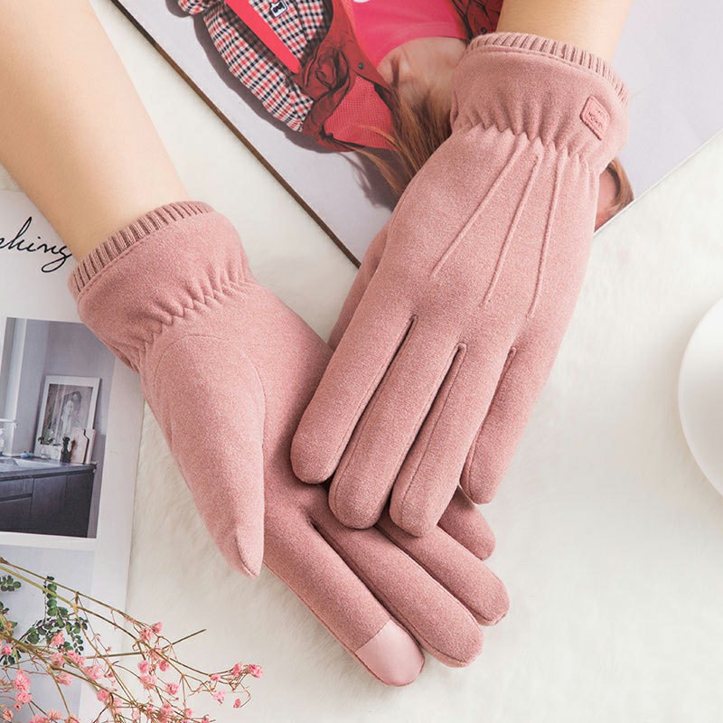Women Winter Warm Touch Screen Gloves Soft Fleece Lined Elastic Cuff Gloves - Grey