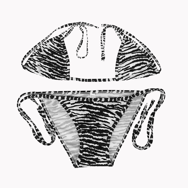 Womens Push Up Bikini Bra Bikini Thong Strappy Set Swimsuit Bathing Suit for Summer Beach - Black + White