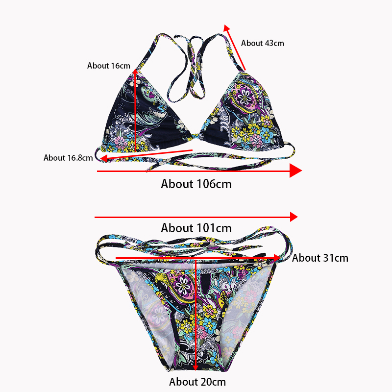 Womens Push Up Bikini Bra Bikini Thong Strappy Set Swimsuit Bathing Suit for Summer Beach - Colorful Pattern