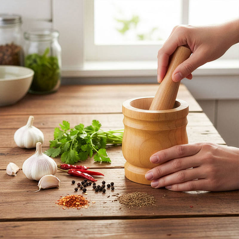 Wood Mortar and Pestle Natural Edge Kitchen Mortar Sustainable Herb Spice Mortar for Grinding Garlic Papaya Salad 10 x 13cm