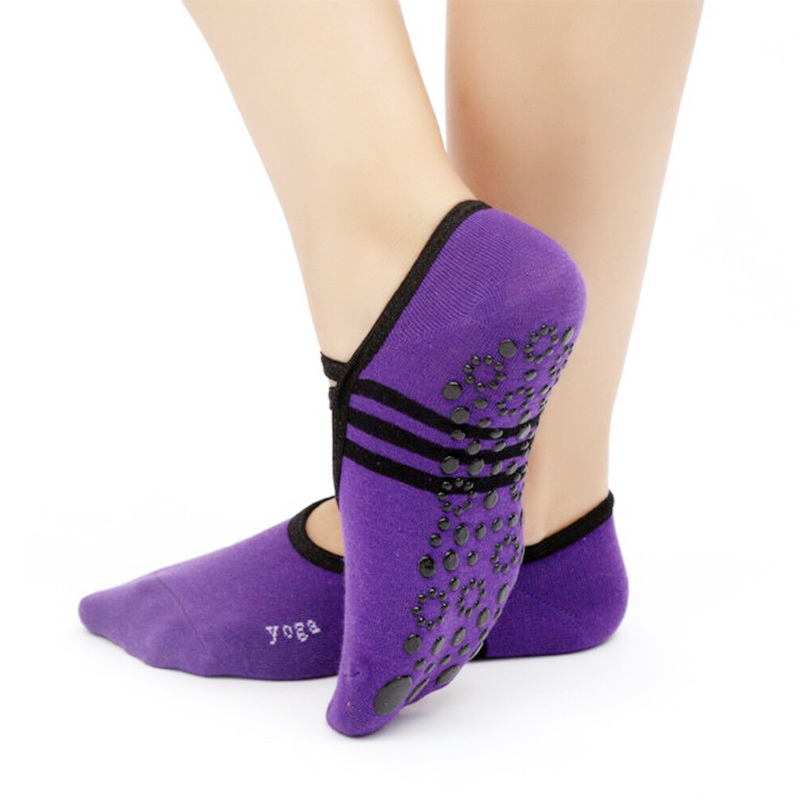 Yoga Socks Women Non Slip Skid Grips Pilates Fitness Ballet Exercise Gym Massage - Purple