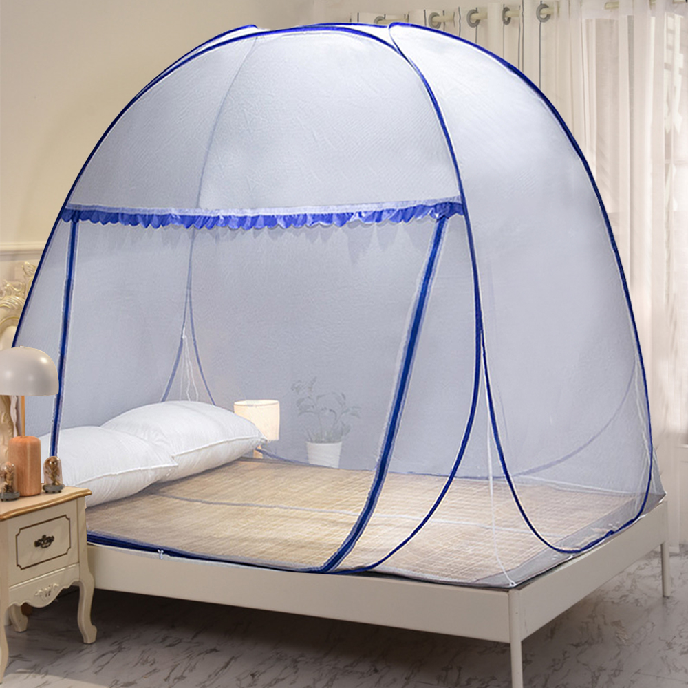 Yurt Mosquito Net Pop-Up Netting Tent Lace Cover with Single Door 100 x 190cm - Blue