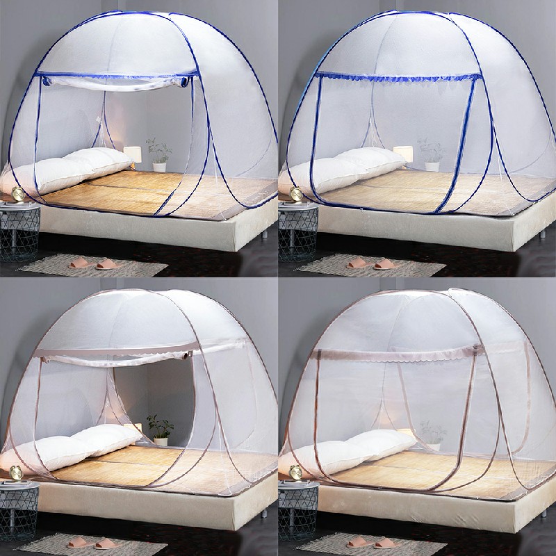 Yurt Mosquito Net Pop-Up Netting Tent Lace Cover with Single Door 100 x 190cm - Coffee