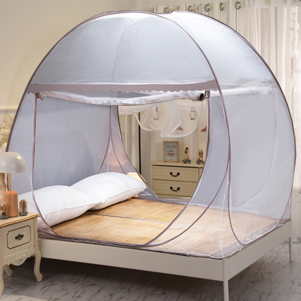 Yurt Mosquito Net Pop-Up Netting Tent Lace Cover with Single Door 100 x 190cm - Coffee