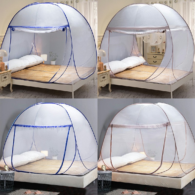 Yurt Mosquito Net Pop-Up Netting Tent Lace Cover with Single Door 100 x 190cm - Coffee
