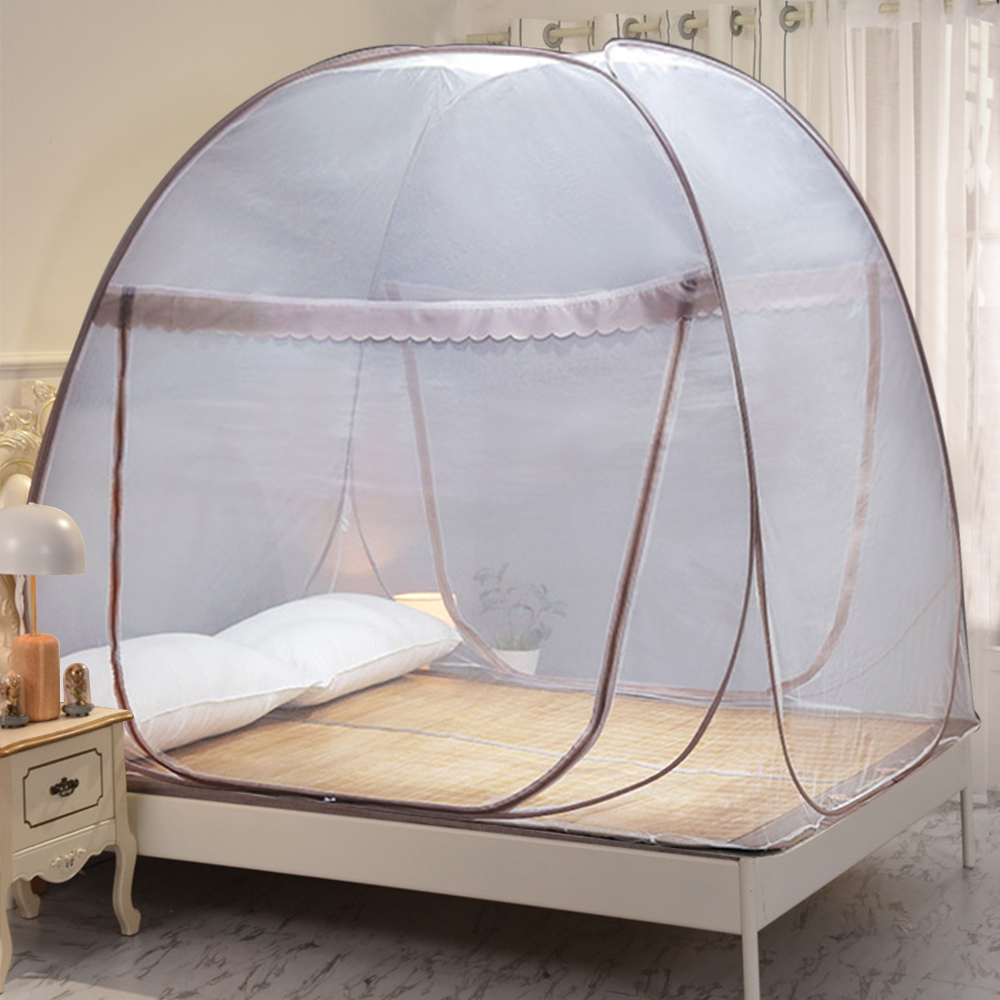 Yurt Mosquito Net Pop-Up Netting Tent Lace Cover with Single Door 100 x 190cm - Coffee